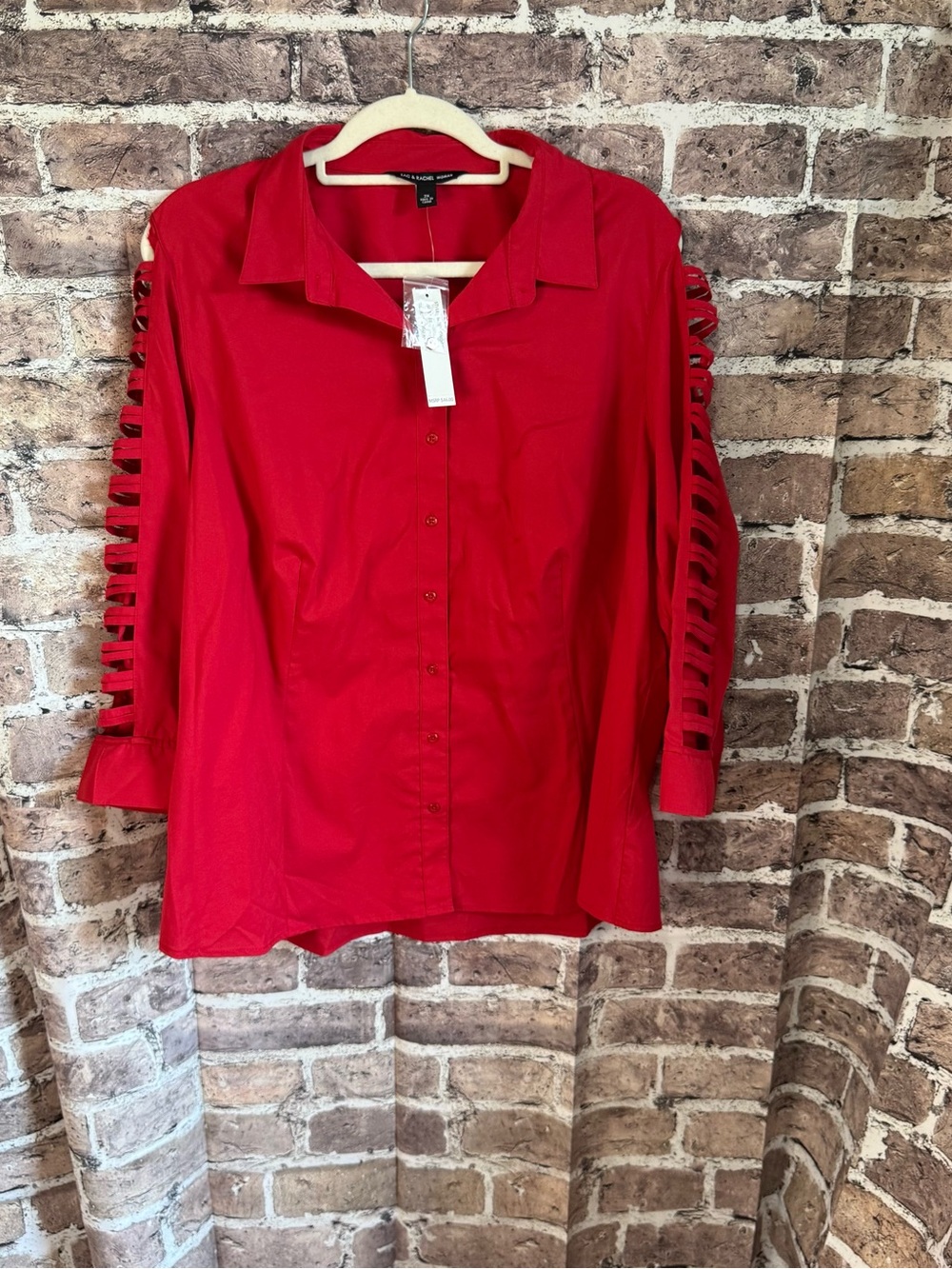 NWT Zac & Rachel Woman 2X Red Button Front Tunic Blouse Cutout Sleeve Top